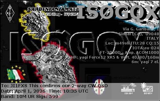 eQSL�œ��������J�[�h��UP�ł��B�iJI1FXS�̃A�}�`���A�������B�j