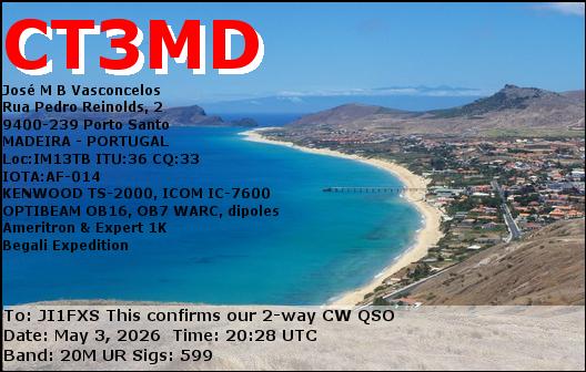 ����14MhzCW��QSO�����ǂ�eQSL�œ��������J�[�h��UP�v���܂��B�iJI1FXS�̃A�}�`���A�������B�j